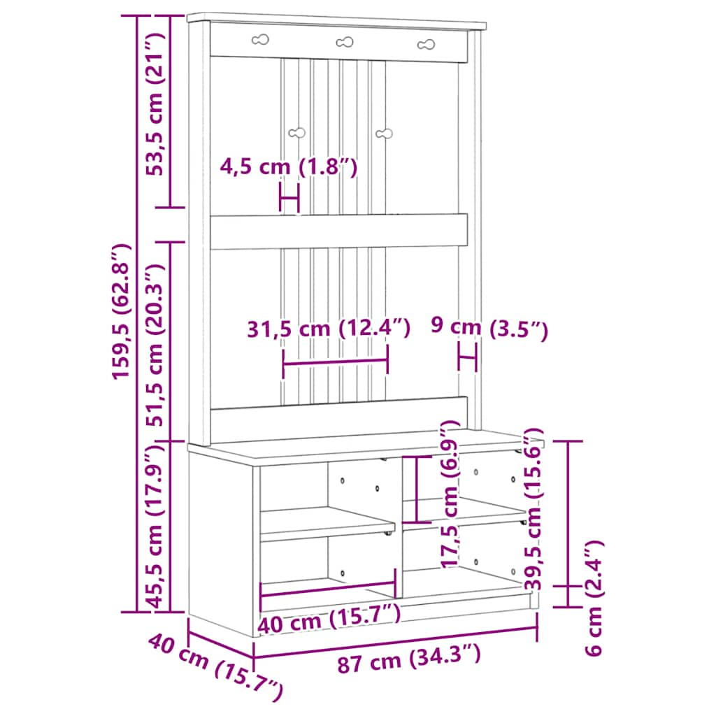 Arborele „SANDENS” 87x40x159,5 cm din lemn masiv de pin