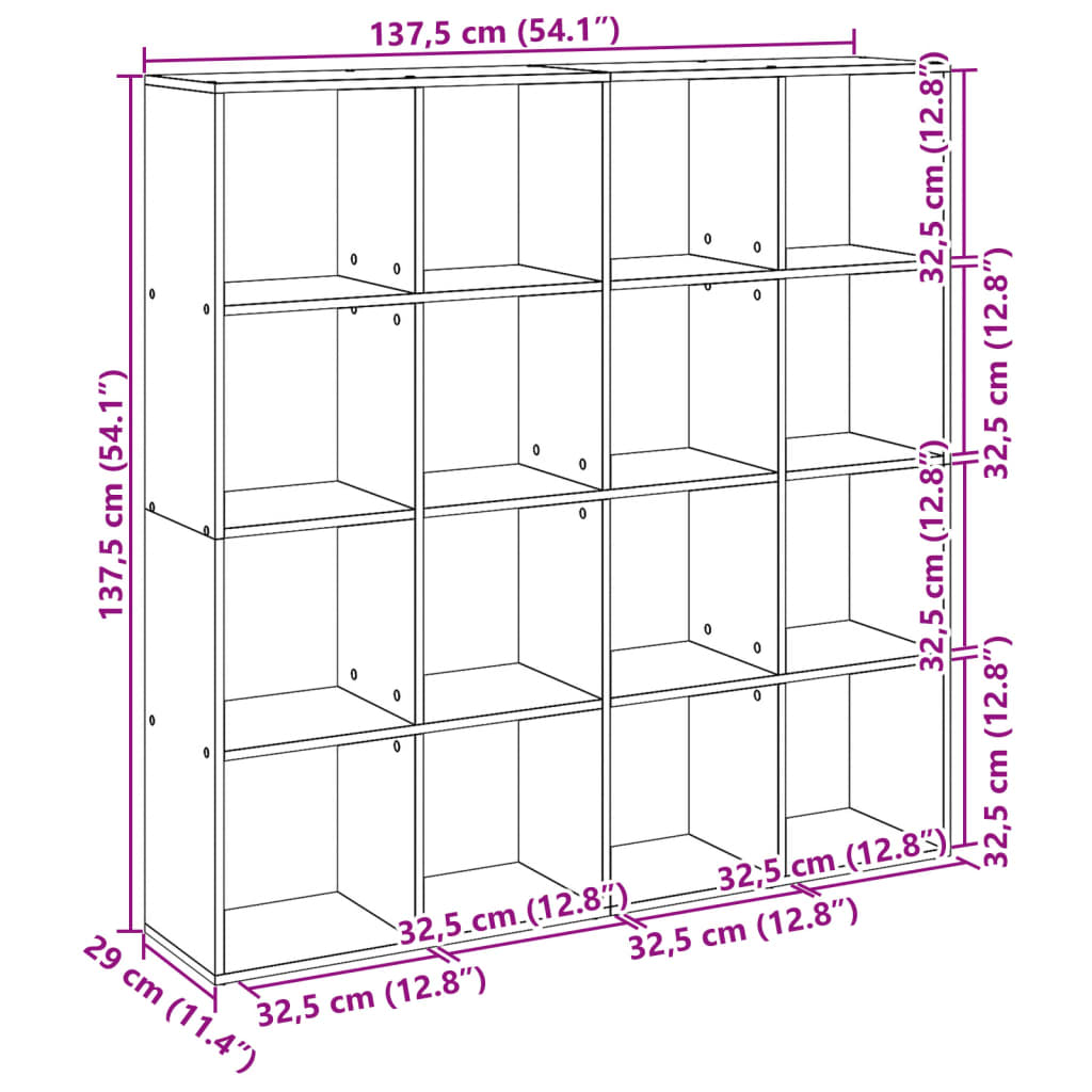 Bibliotecă, alb, 137,5x29x137,5 cm, lemn prelucrat