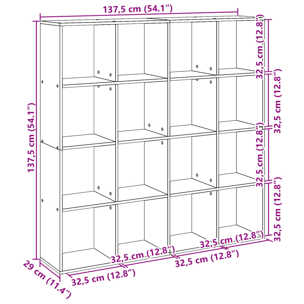 Bibliotecă, negru, 137,5x29x137,5 cm, lemn prelucrat