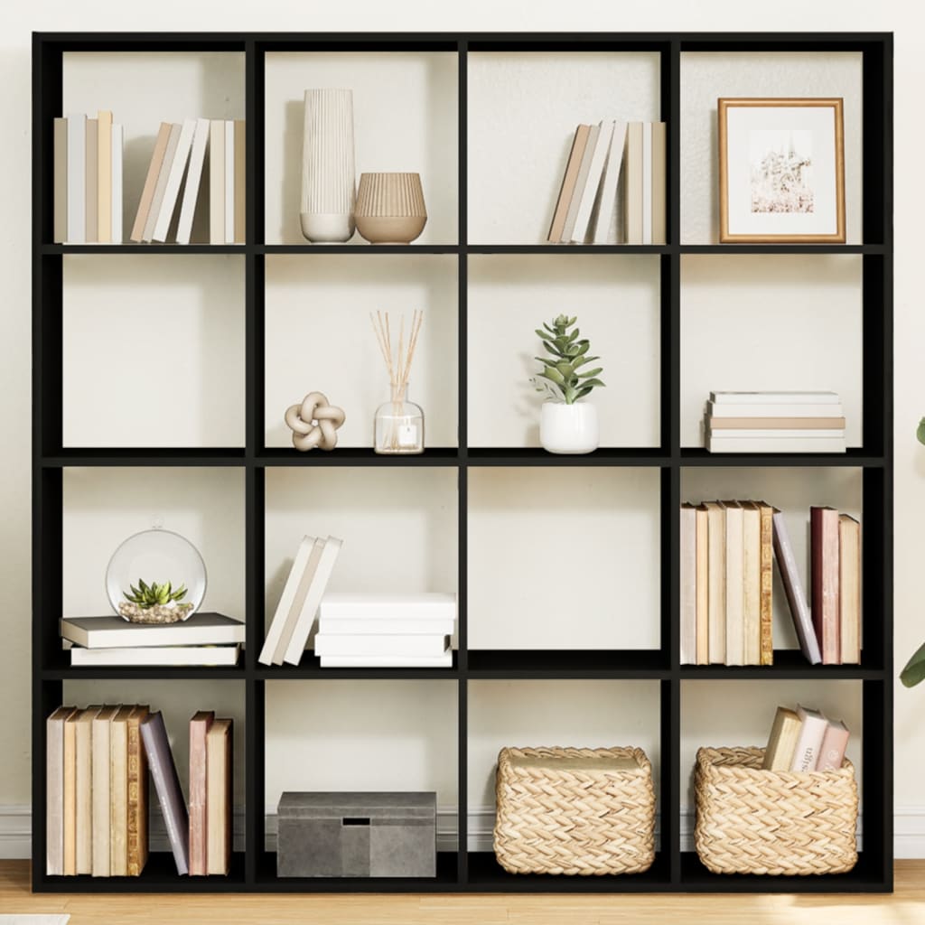 Bibliotecă, negru, 137,5x29x137,5 cm, lemn prelucrat