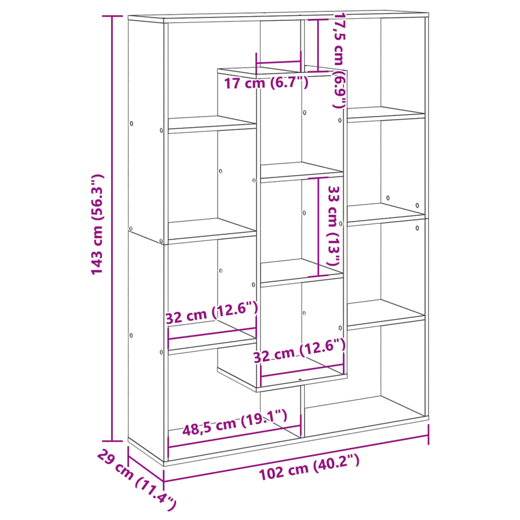 Bibliotecă, negru, 102x29x143 cm, lemn prelucrat