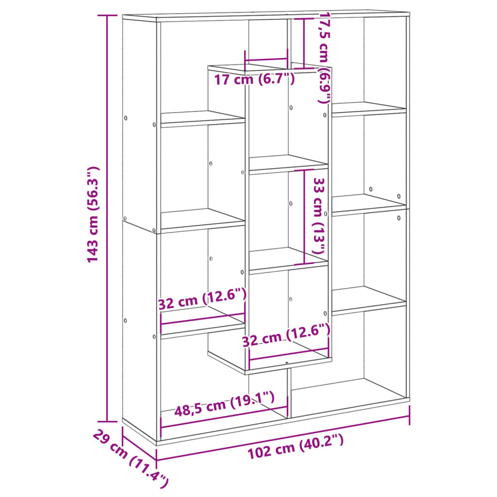 Bibliotecă, gri sonoma, 102x29x143 cm, lemn prelucrat