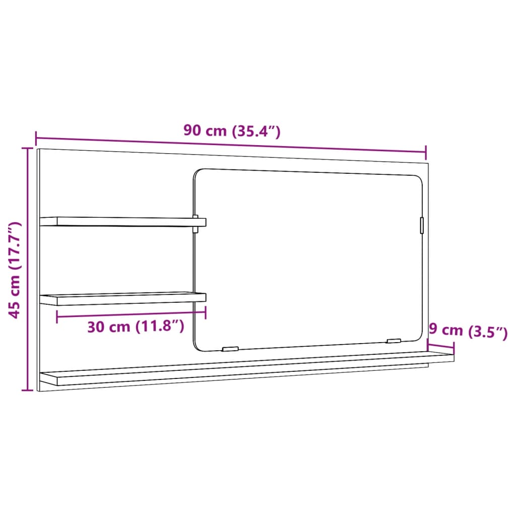 Dulap baie cu oglindă, gri beton, 90x11x45 cm, lemn prelucrat