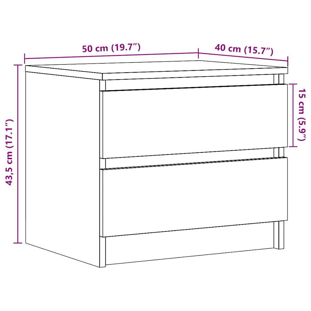 Noptiere 2 buc. stejar artizanal, 50x40x43.5 cm, lemn prelucrat