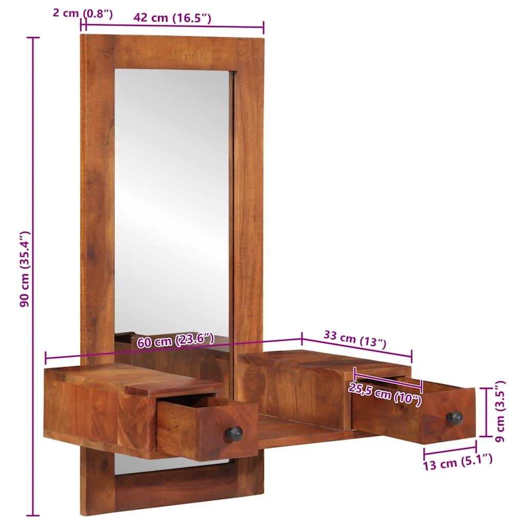 Oglindă de perete cu sertare 60x33x90 cm lemn masiv de salcâm