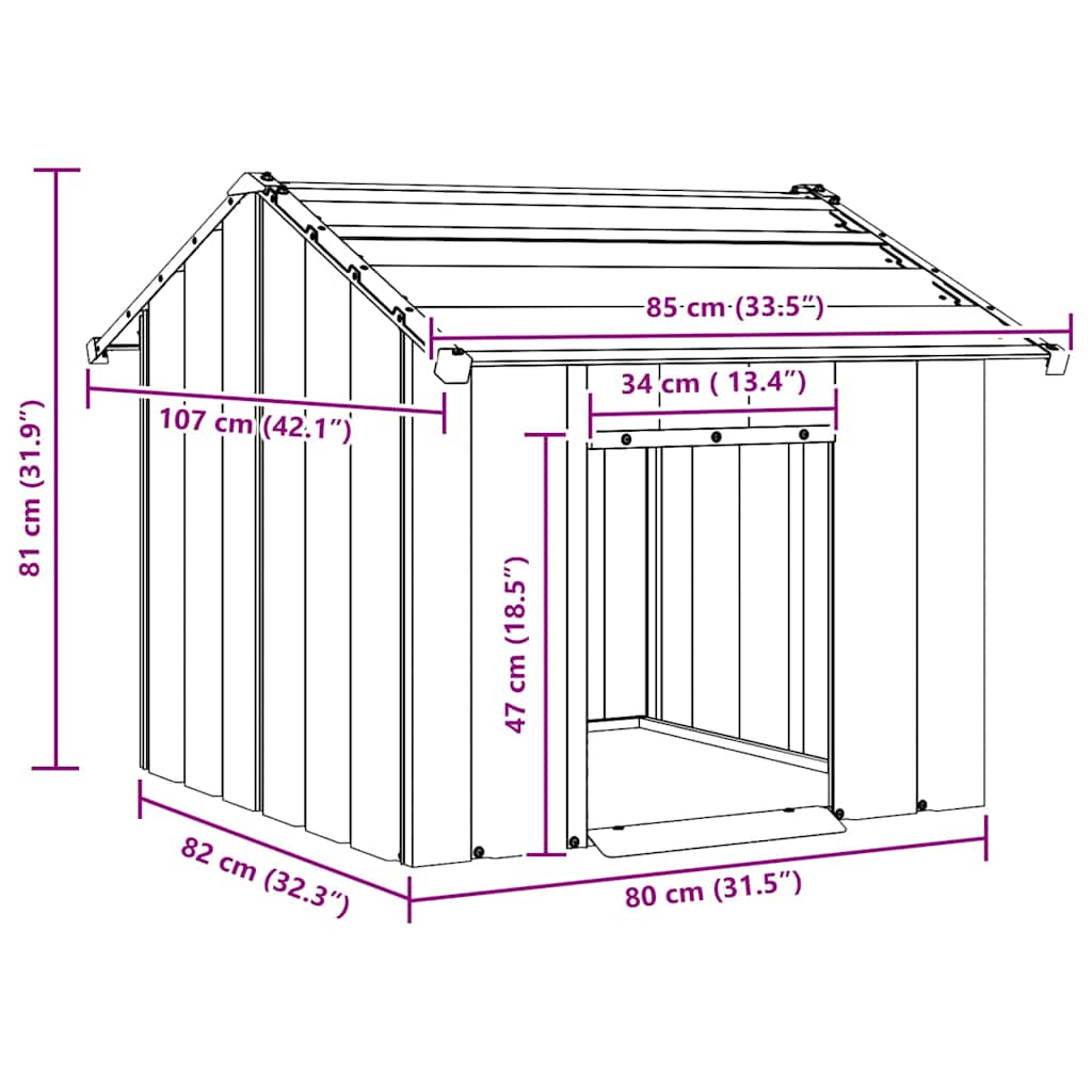 Casă pentru câini cu acoperiș 85x107x81 cm oțel galvanizat