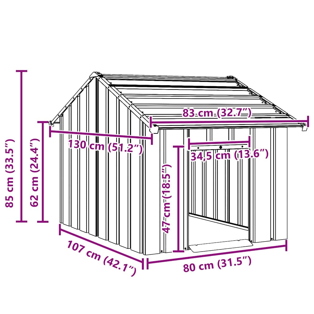 Casă pentru câini cu acoperiș 83x130x85 cm oțel galvanizat