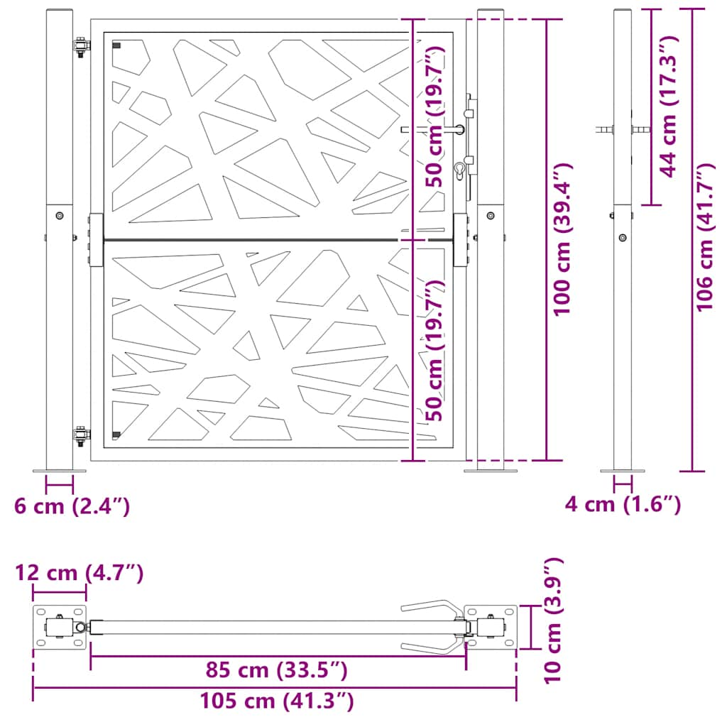 Poarta de gradina neagra 105x105 cm Design cu lumina din otel