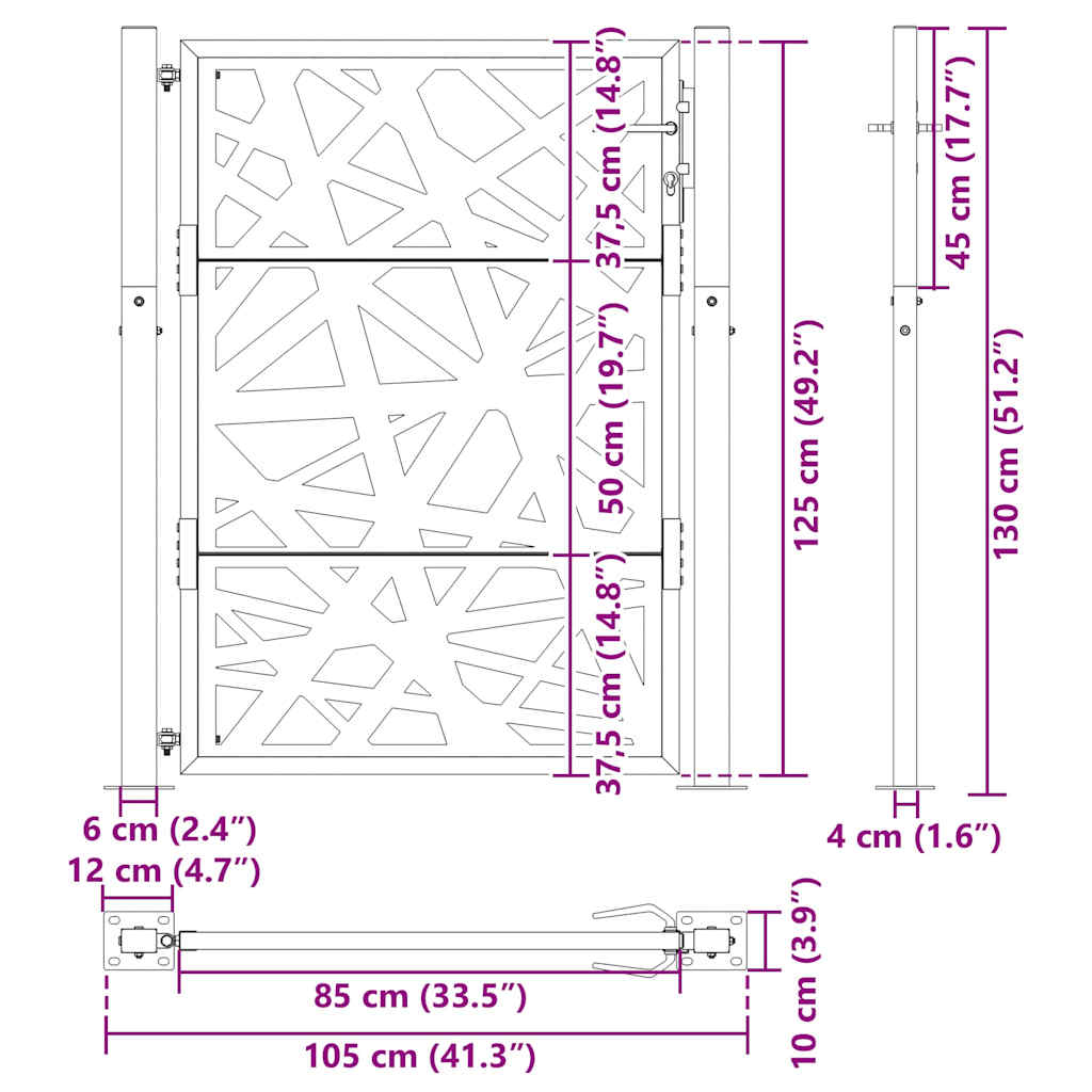 Poarta de gradina neagra 105x130 cm Design cu lumina din otel