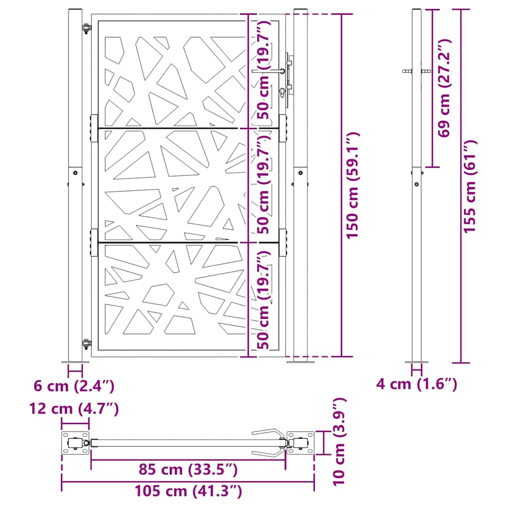 Poarta de gradina neagra 105x155 cm Design cu lumina din otel