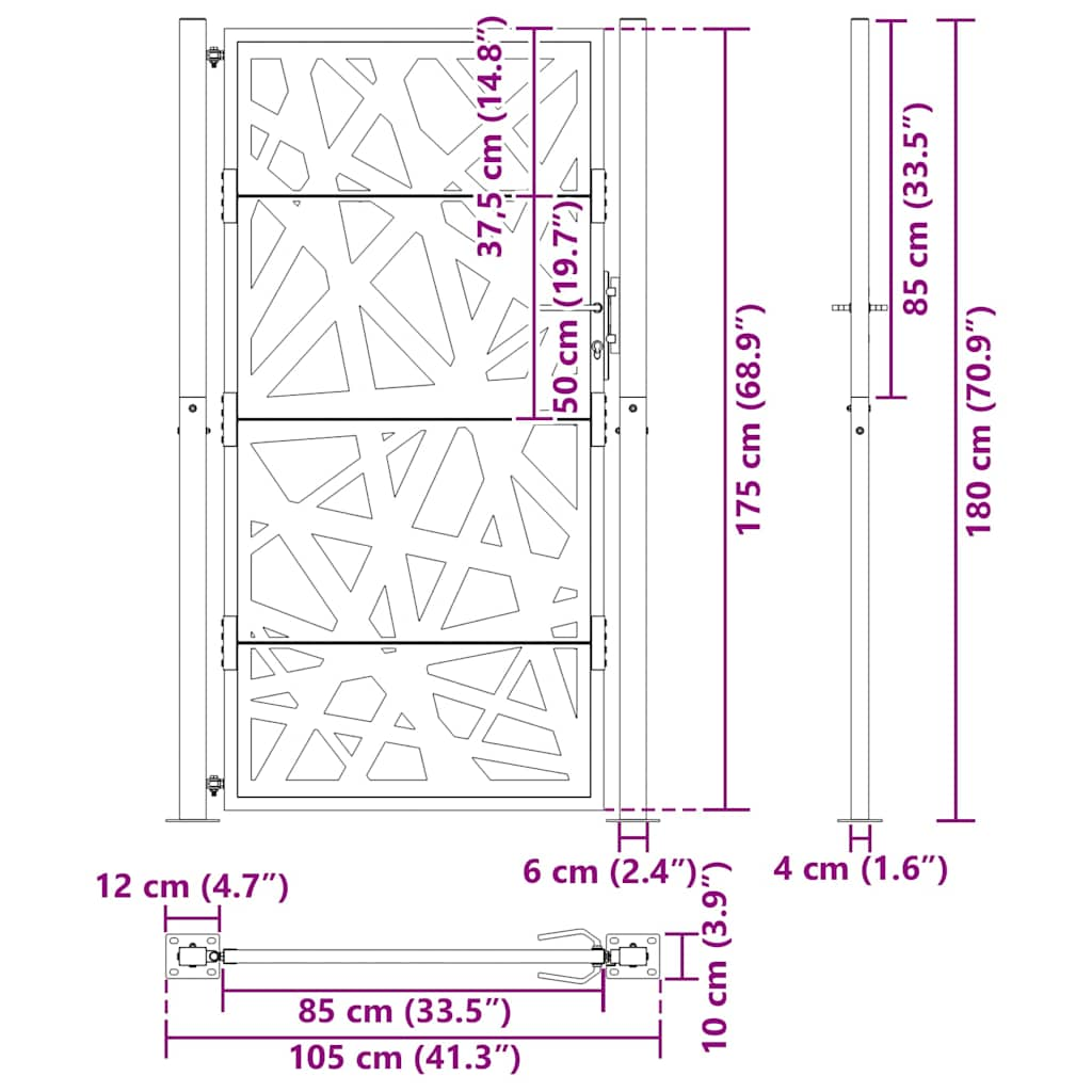 Poarta de gradina neagra 105x180 cm Design cu lumina din otel