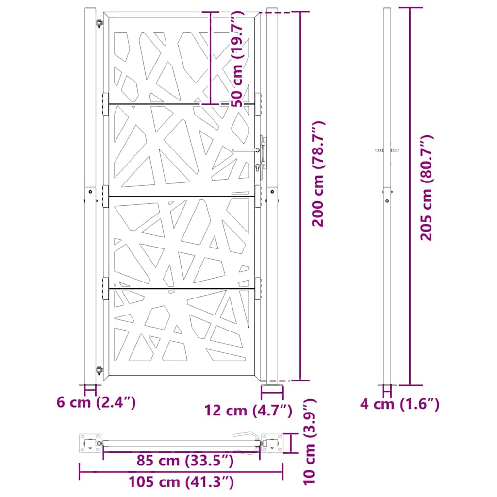 Poarta de gradina neagra 105x205 cm Design cu lumina din otel