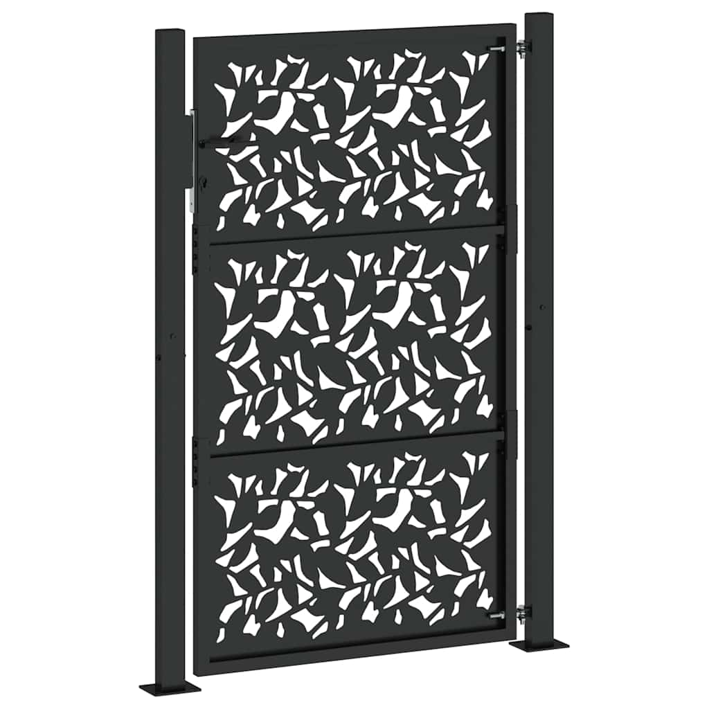 Poarta de gradina neagra 105x155 cm Design cu frunze de otel