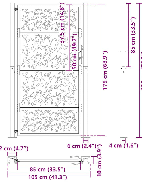 Загрузите изображение в средство просмотра галереи, Poarta de gradina neagra 105x180 cm Design cu frunze de otel
