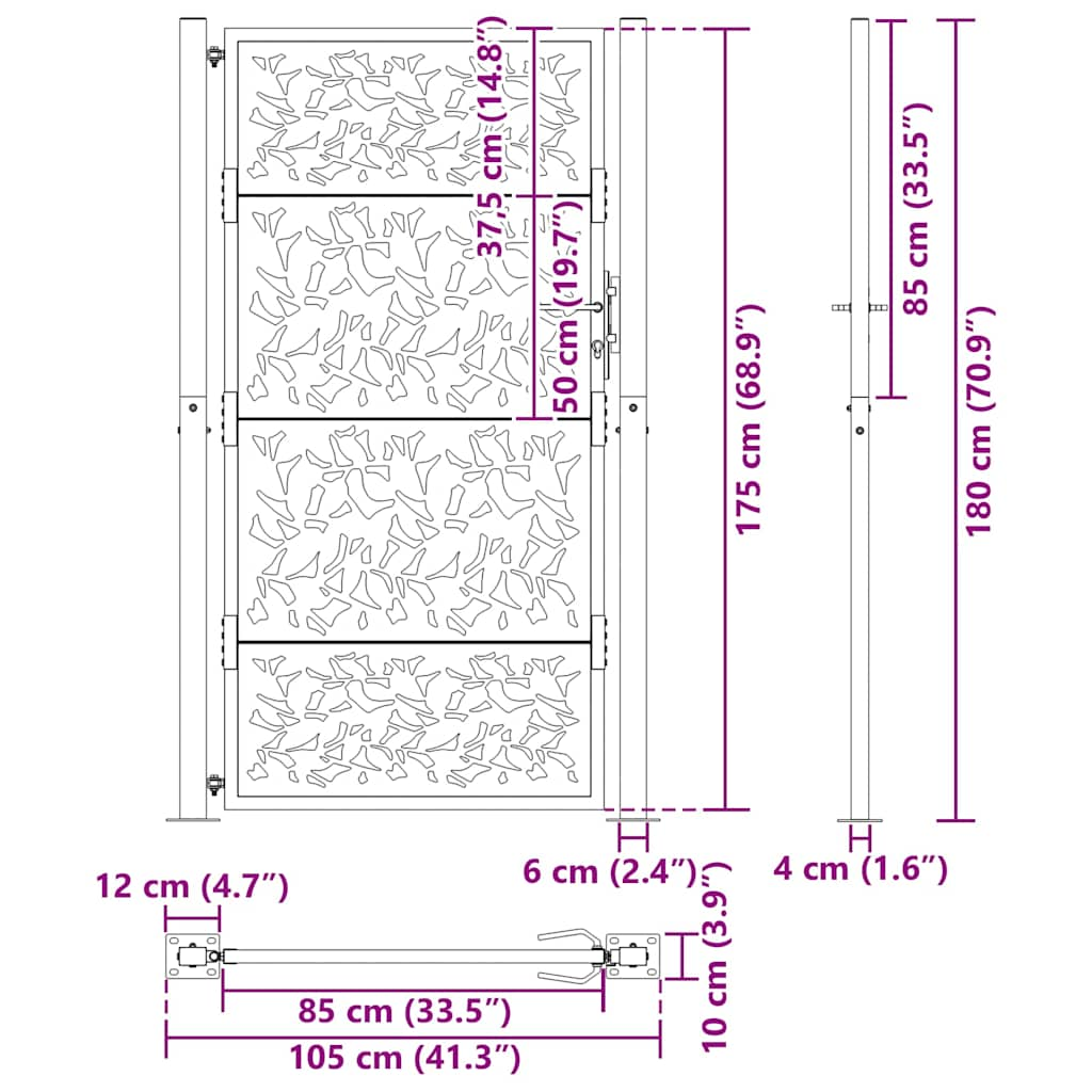 Poarta de gradina neagra 105x180 cm Design cu frunze de otel