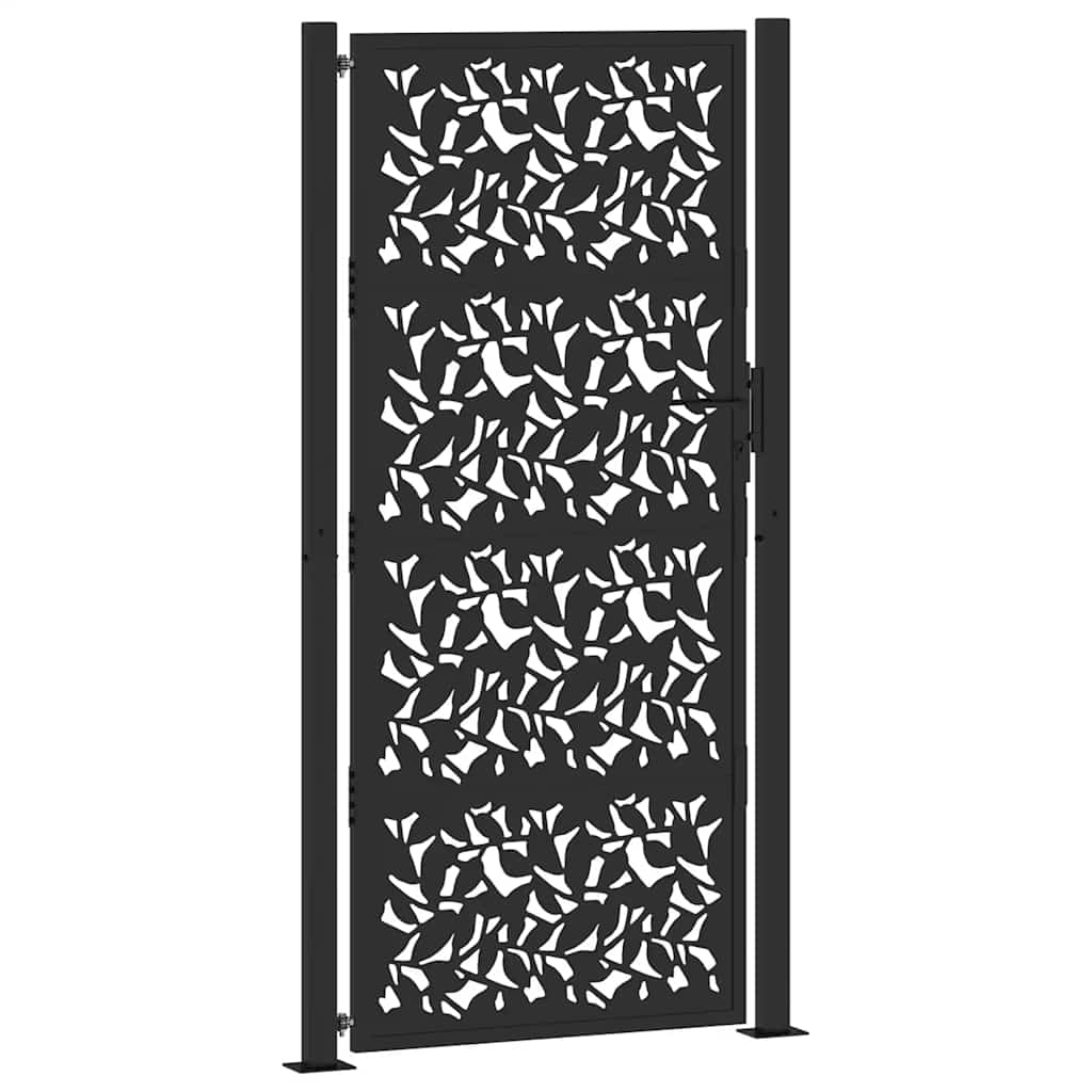 Poarta de gradina neagra 105x205 cm Design cu frunze de otel