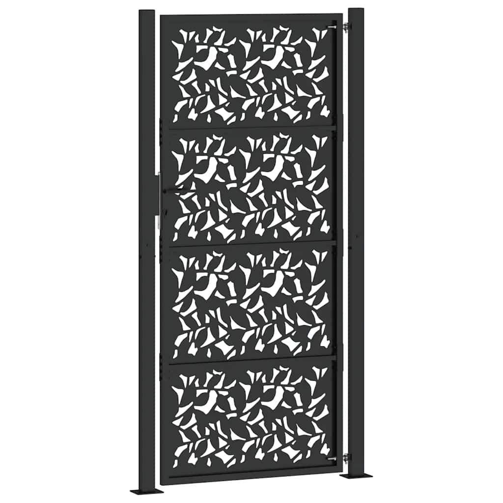 Poarta de gradina neagra 105x205 cm Design cu frunze de otel