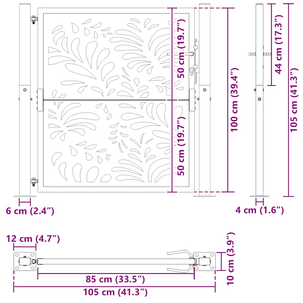 Poarta de gradina neagra 105x105 cm Design ondulat de otel