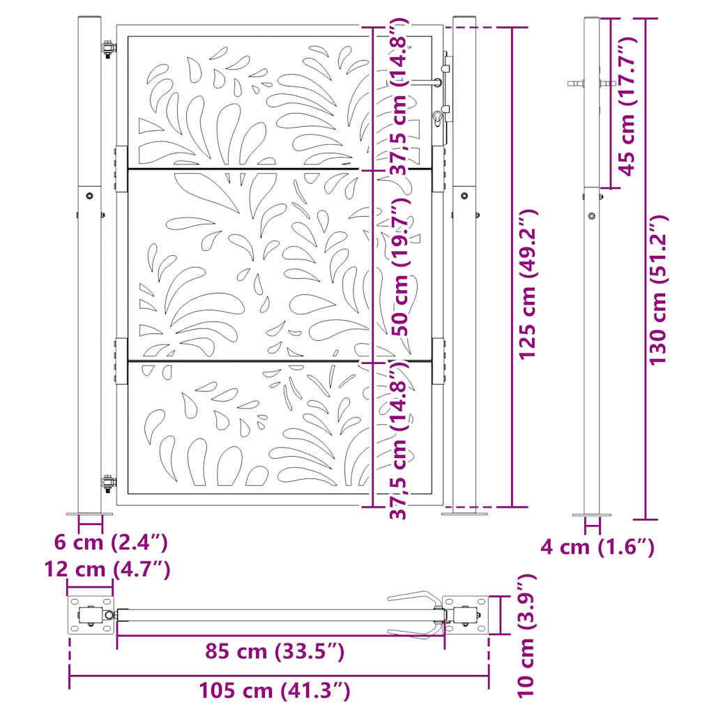 Poarta de gradina neagra 105x130 cm Design ondulat de otel