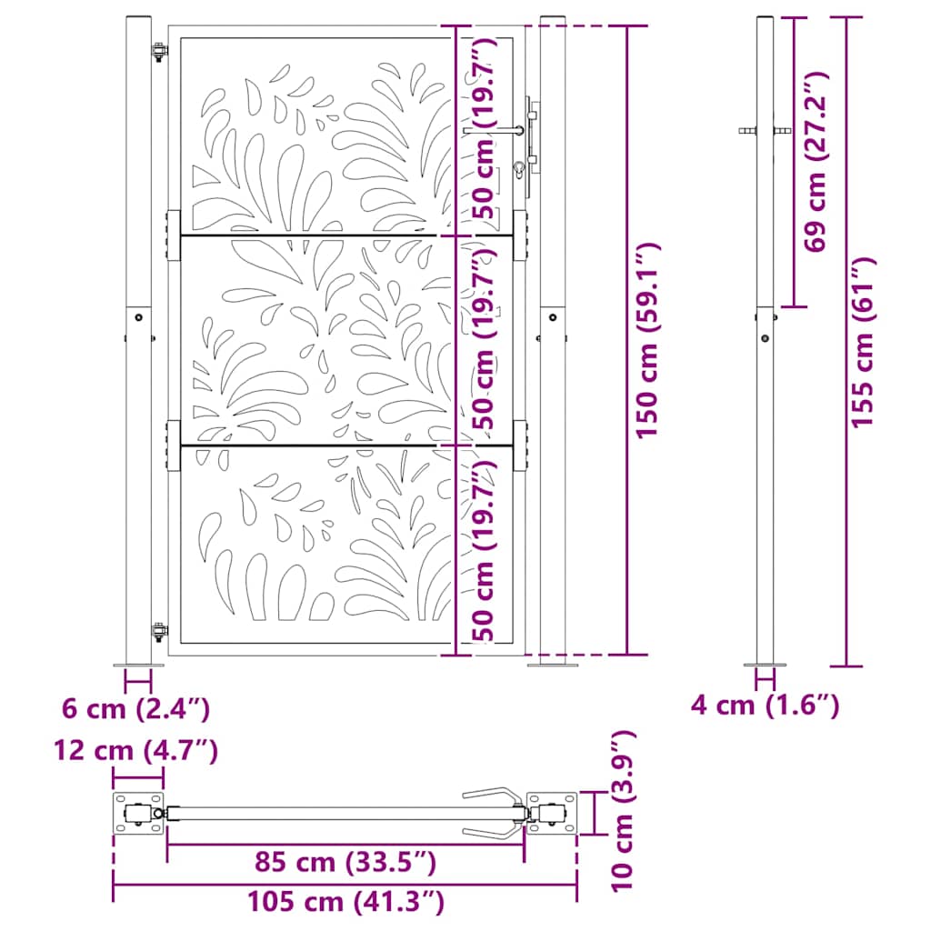 Poarta de gradina neagra 105x155 cm Design ondulat de otel