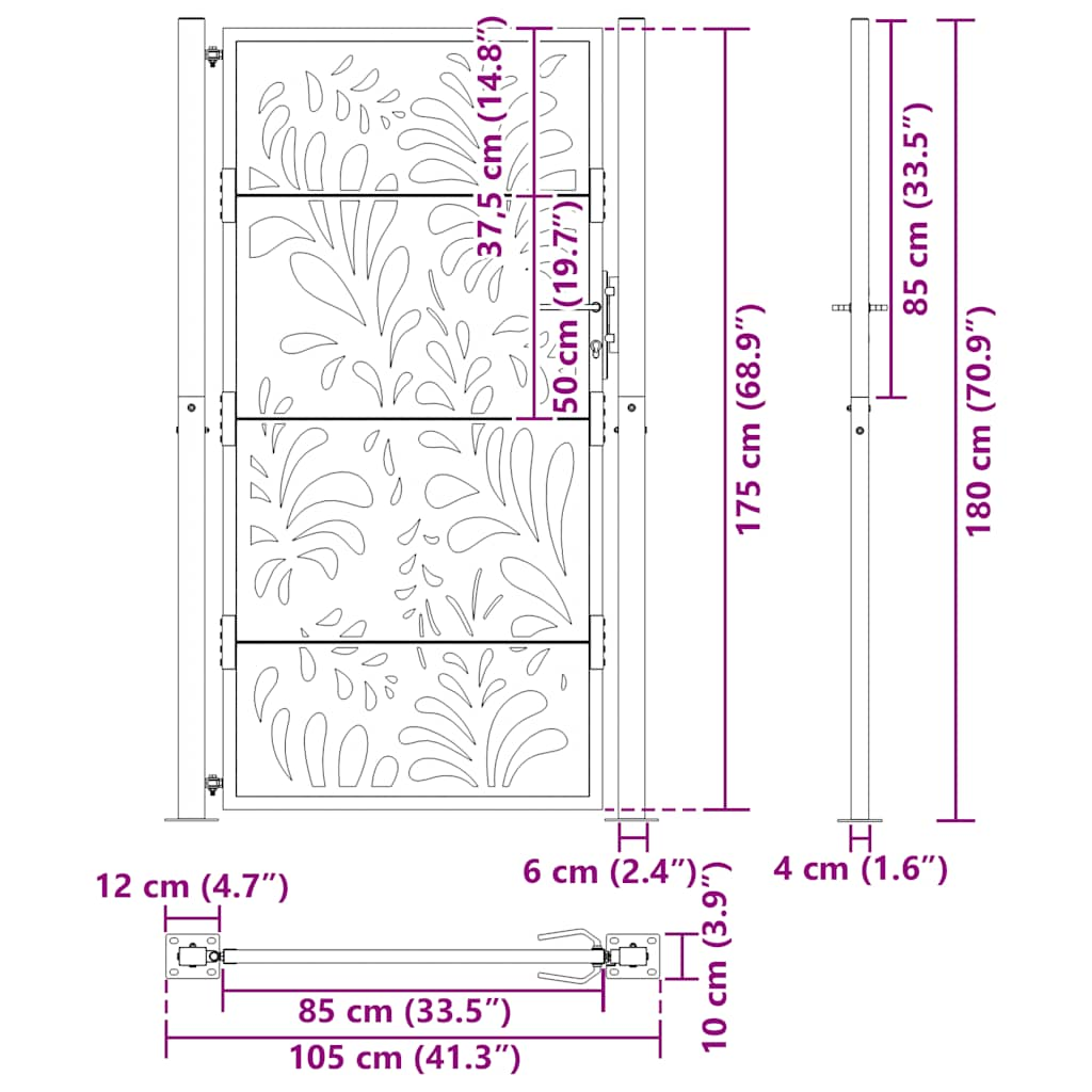 Poarta de gradina neagra 105x180 cm Design ondulat de otel