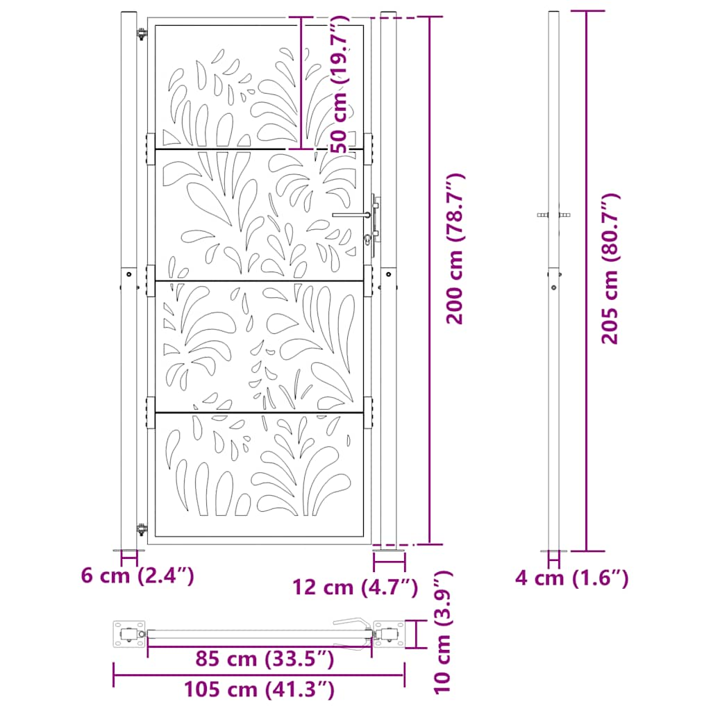 Poarta de gradina neagra 105x205 cm Design ondulat de otel