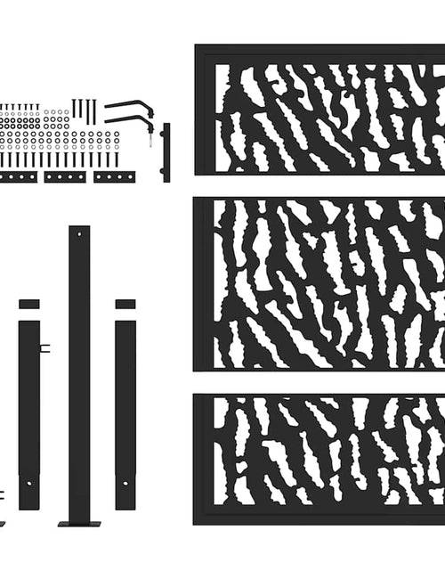 Загрузите изображение в средство просмотра галереи, Poartă de grădină neagră 105x130 cm Design cu urme de oțel
