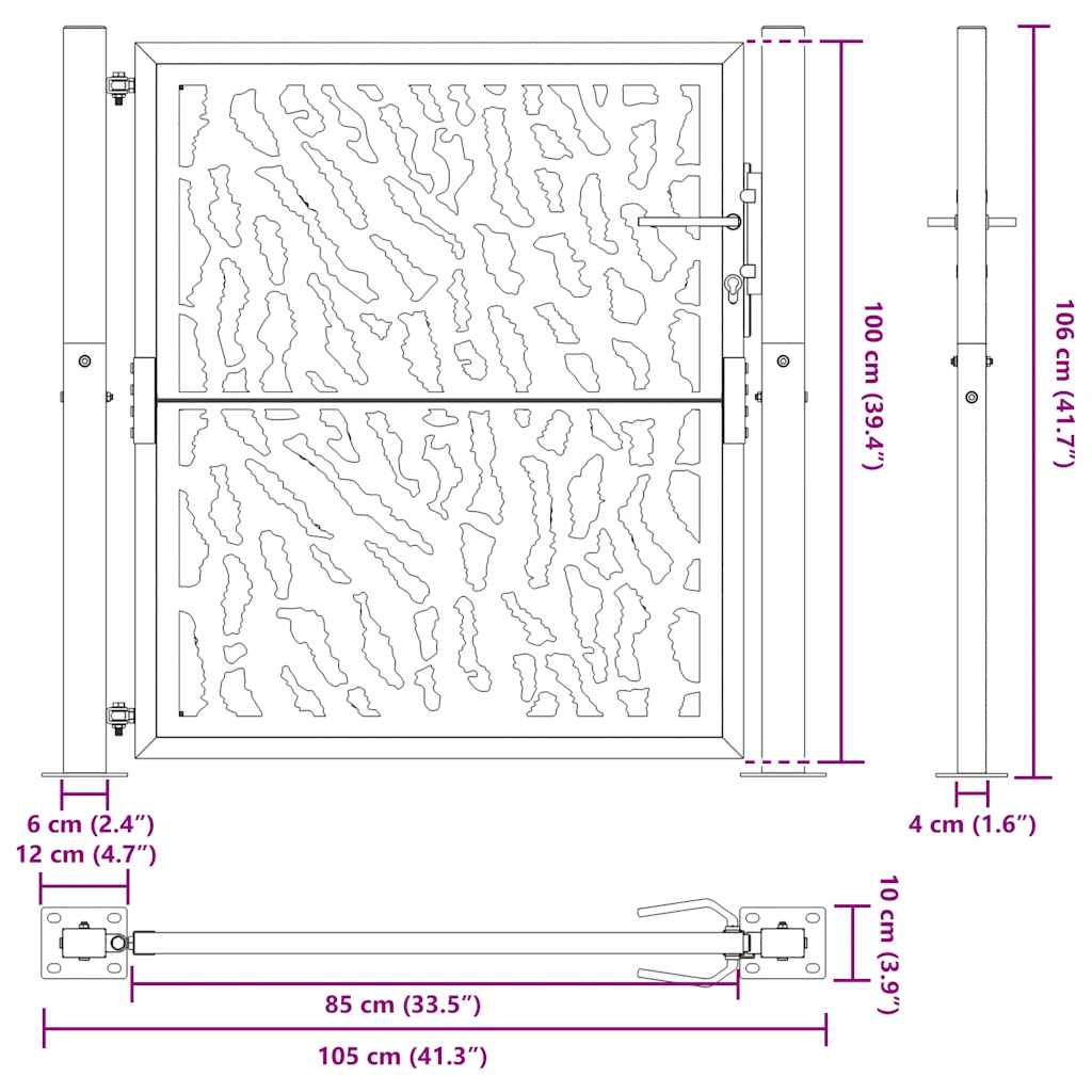 Poartă de grădină Design cu urme oțel rezistent la intemperii