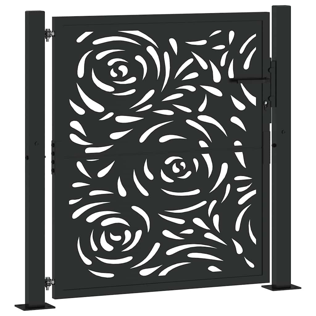 Poarta de gradina neagra 105x105 cm design flacara din otel