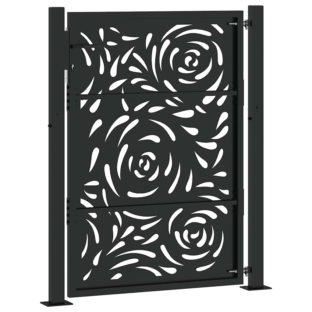 Poarta de gradina neagra 105x130 cm design flacara din otel