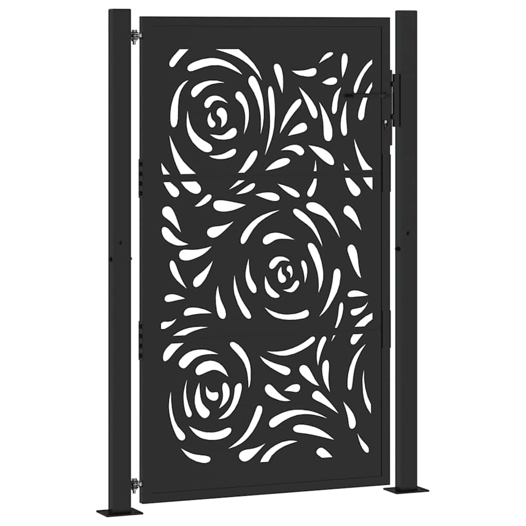 Poarta de gradina neagra 105x155 cm design flacara din otel