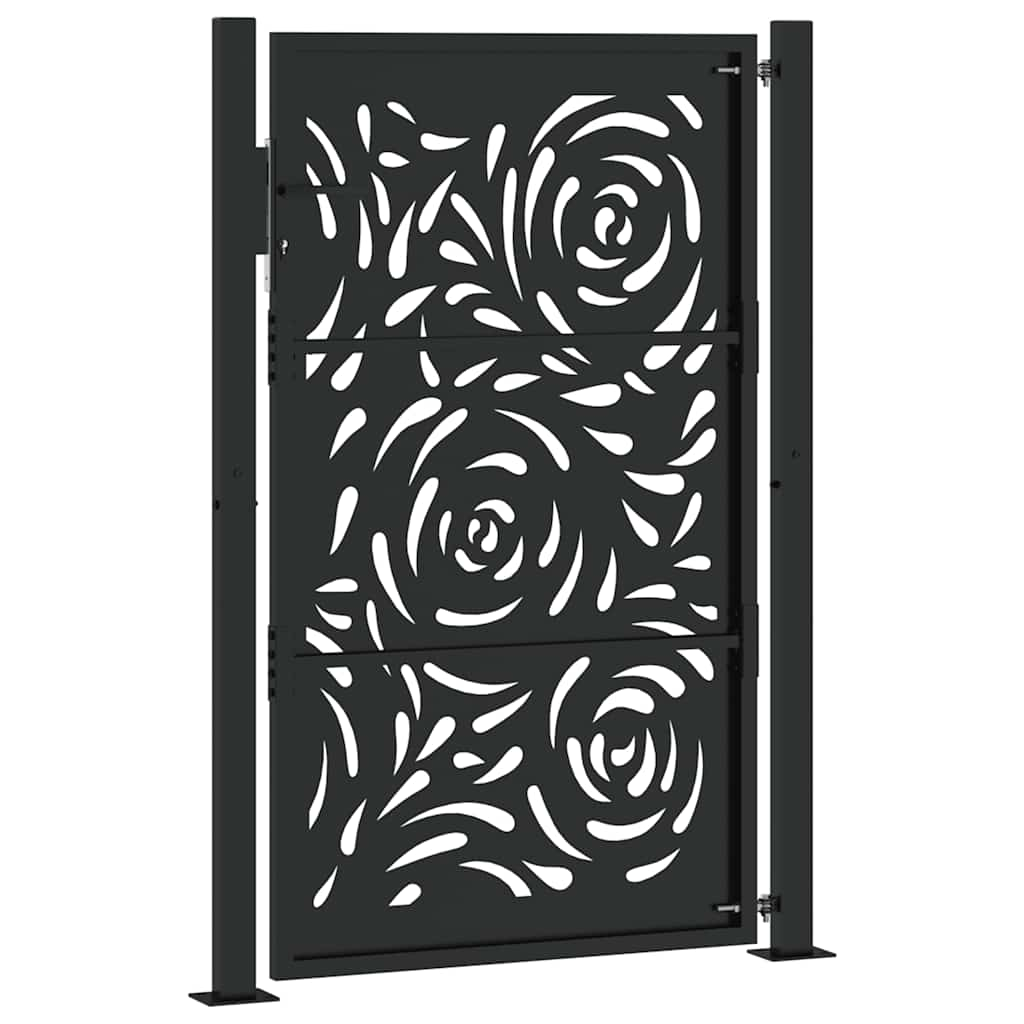 Poarta de gradina neagra 105x155 cm design flacara din otel