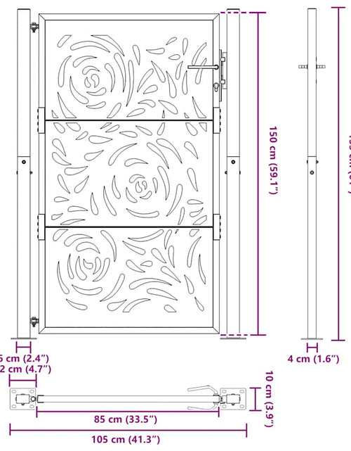 Загрузите изображение в средство просмотра галереи, Poarta de gradina neagra 105x155 cm design flacara din otel
