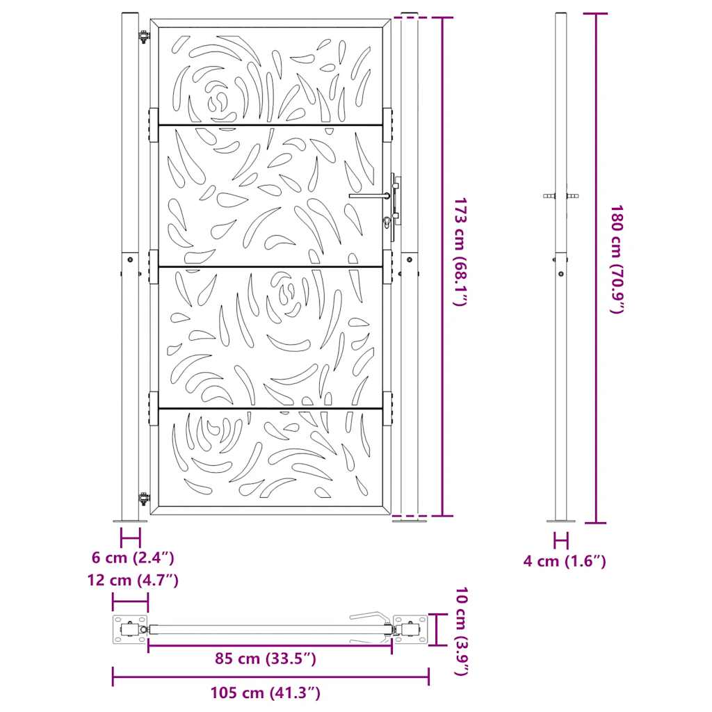 Poarta de gradina neagra 105x180 cm design flacara din otel