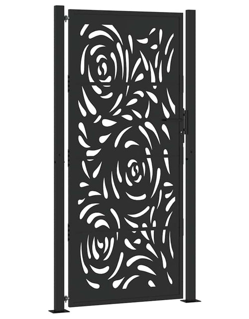 Загрузите изображение в средство просмотра галереи, Poarta de gradina neagra 105x205 cm design flacara din otel
