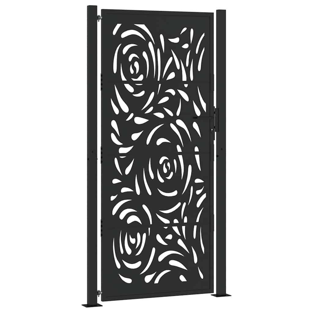 Poarta de gradina neagra 105x205 cm design flacara din otel