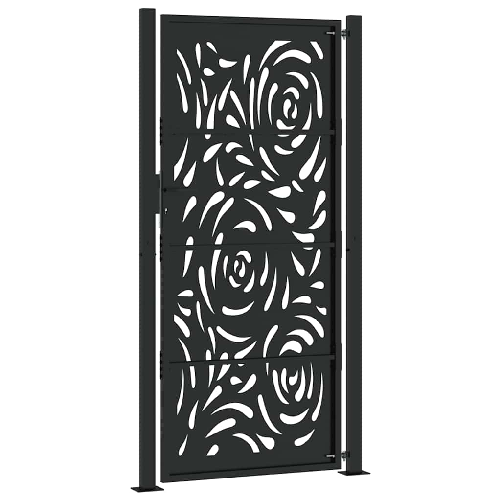 Poarta de gradina neagra 105x205 cm design flacara din otel