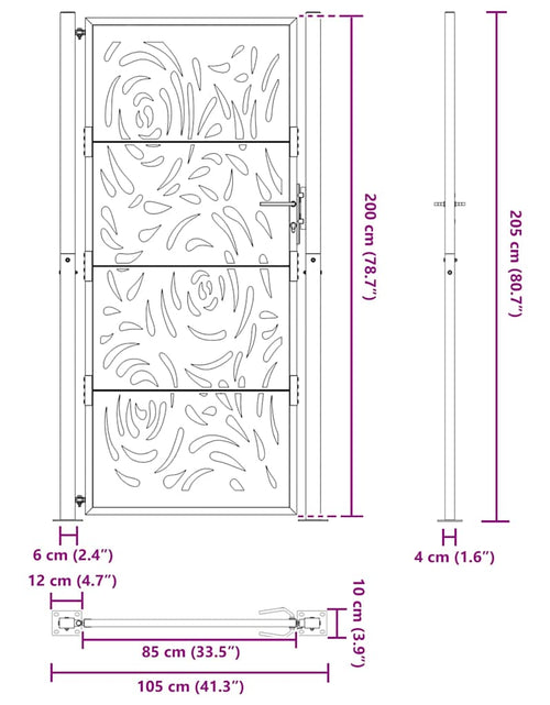 Загрузите изображение в средство просмотра галереи, Poarta de gradina neagra 105x205 cm design flacara din otel
