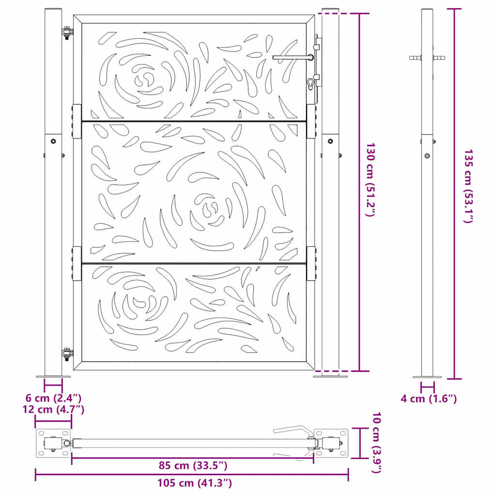 Poartă grădină Design cu flacără oțel rezistent la intemperii