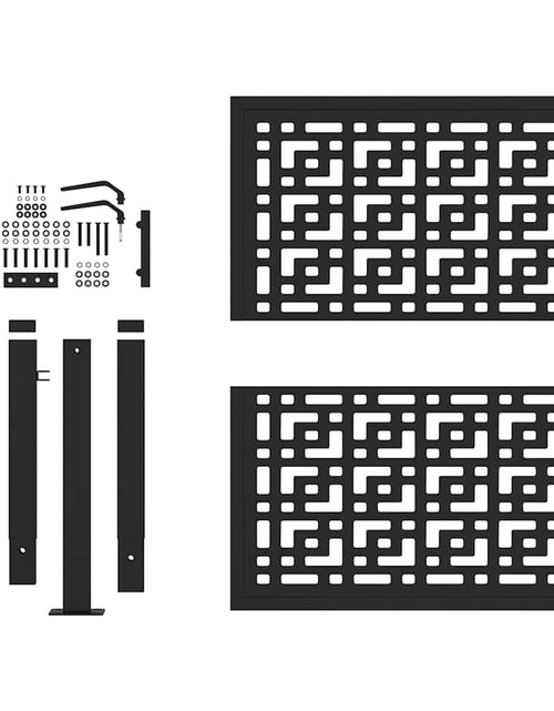 Загрузите изображение в средство просмотра галереи, Poartă de grădină neagră 105x105 cm Design în cruce de oțel
