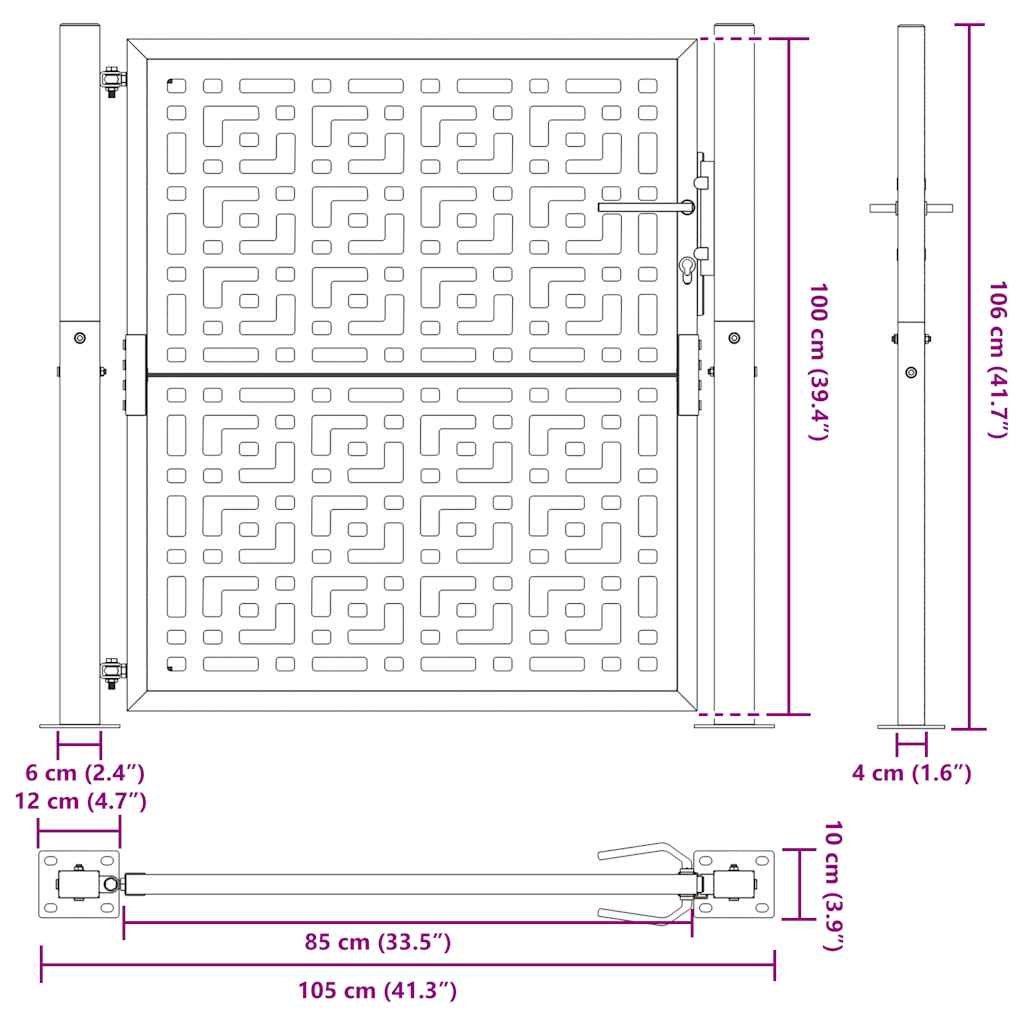 Poartă de grădină neagră 105x105 cm Design în cruce de oțel