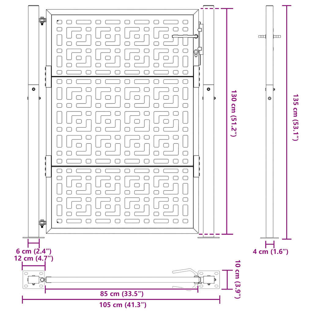 Poartă de grădină neagră 105x130 cm Design în cruce de oțel