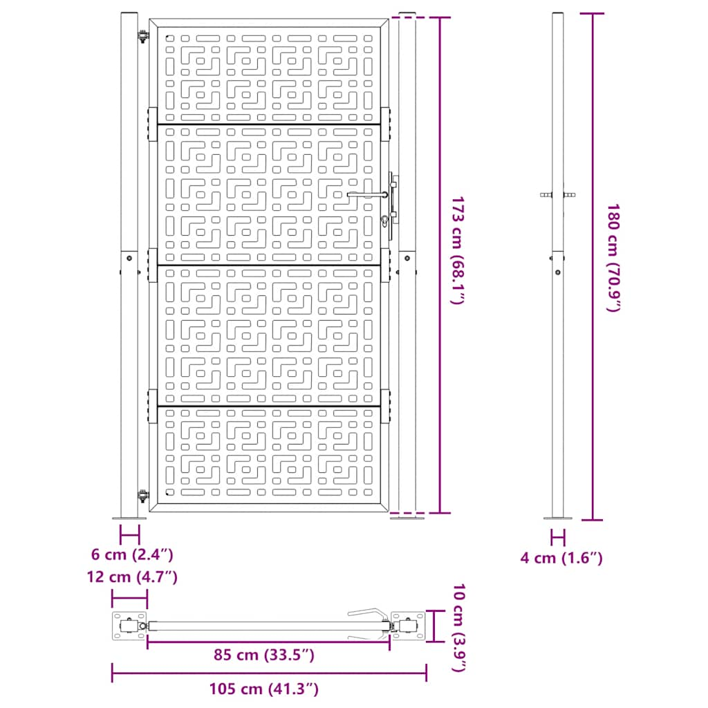 Poarta de gradina neagra 105x180 cm Design cruce de otel