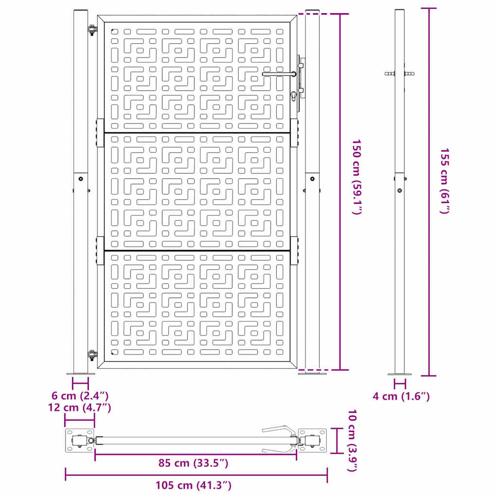 Poartă de grădină Design cruce din oțel rezistent la intemperii