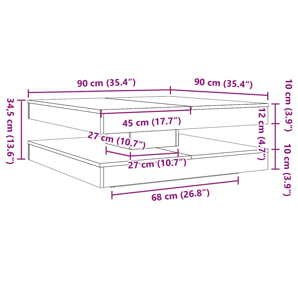 Măsuță cafea rotativă 360 grade, alb 90x90x34,5 cm