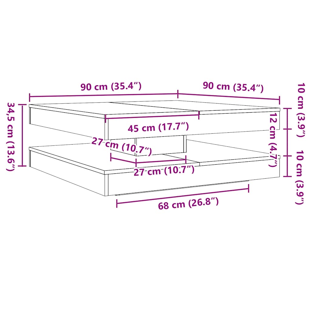 Măsuță cafea rotativă 360 grade, stejar sonoma 90x90x34,5 cm