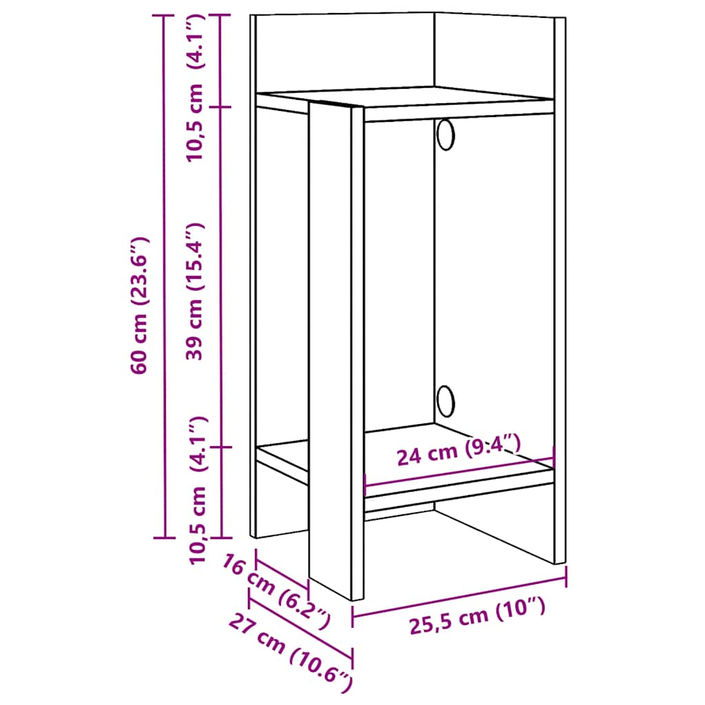 Mese laterale 2 buc cu raft stejar maro 25,5x27x60 cm