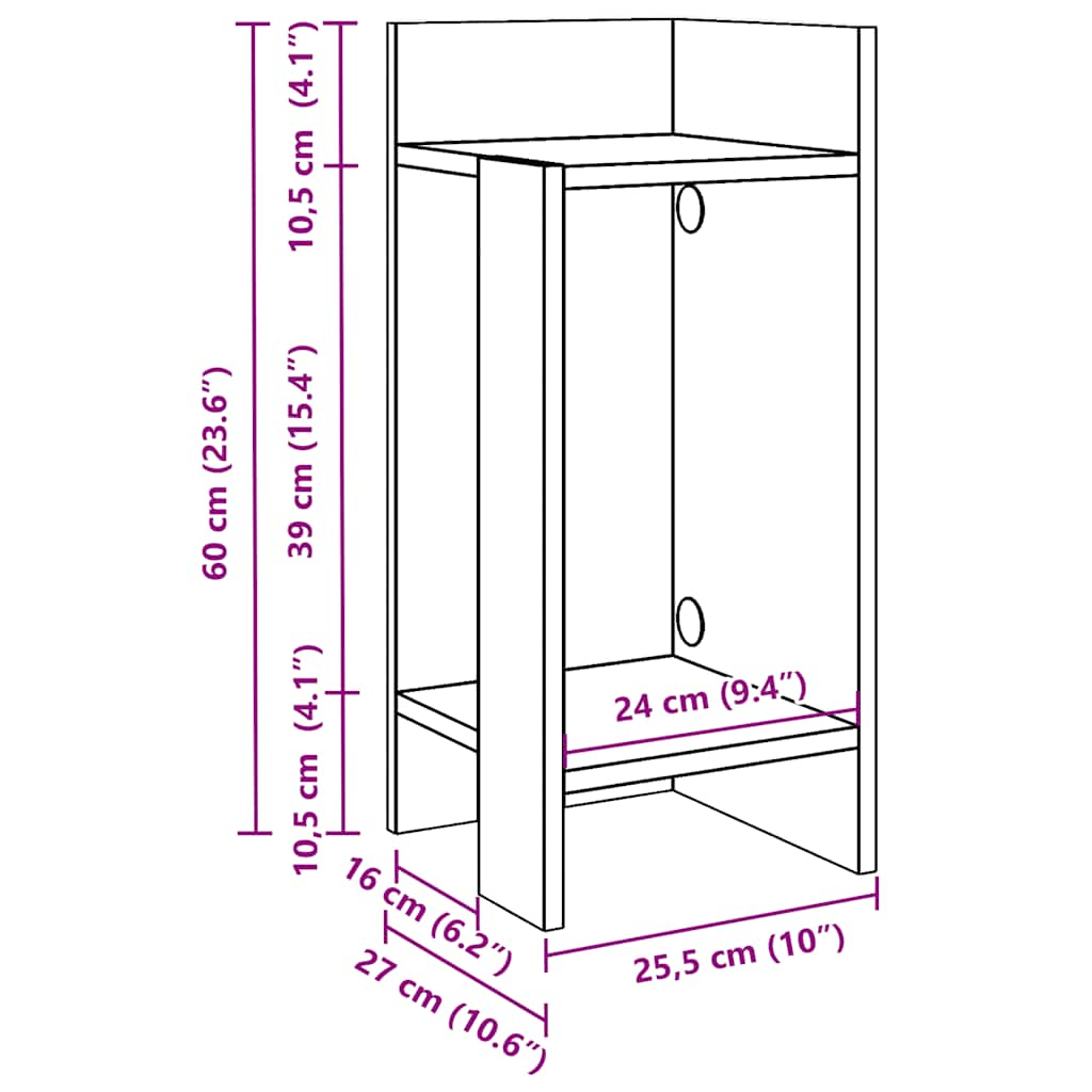 Mese laterale 2 buc cu raft Stejar artizanal 25,5x27x60 cm