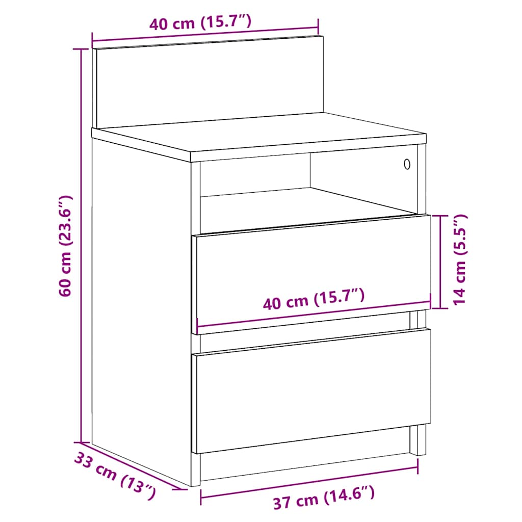 Noptiere 2 buc cu 2 sertare Stejar maro 40x33x60 cm