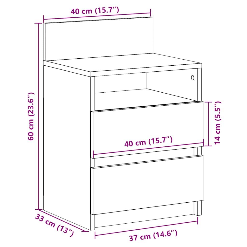 Noptiere 2 buc cu 2 sertare Lemn vechi 40x33x60 cm